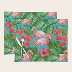 Flamingo birds and tropical garden          watercolor Placemat Gallery Image 1