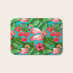 Flamingo birds and tropical garden          watercolor Bath Mat Gallery Image 1