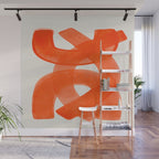 Mid Century Modern Abstract Painting Orange Watercolor Brush Strokes Wall Mural Gallery Image 1