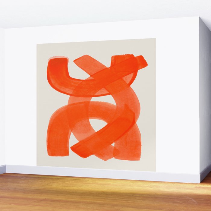 Mid Century Modern Abstract Painting Orange Watercolor Brush Strokes Wall Mural Gallery Image 2