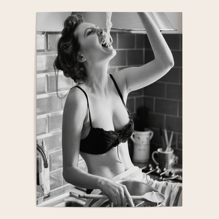 Spaghetti Girl, Black and White Vintage Photograph Poster Gallery Image 4