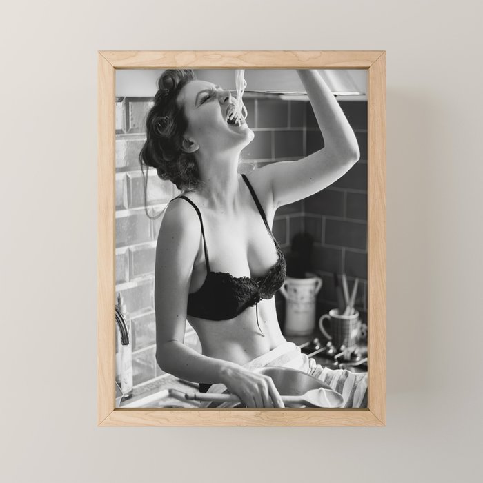 Spaghetti Girl, Black and White Vintage Photograph Mini Art Print Gallery Image 1