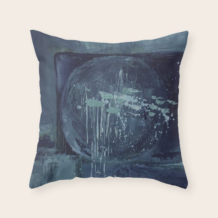 Deep Blue Abstract Circle Throw Pillow Gallery Image 1