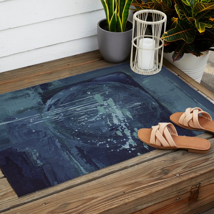 Deep Blue Abstract Circle Outdoor Rug Gallery Image 2