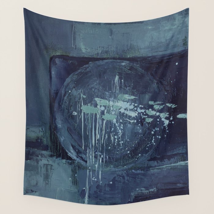 Deep Blue Abstract Circle Wall Tapestry Gallery Image 4