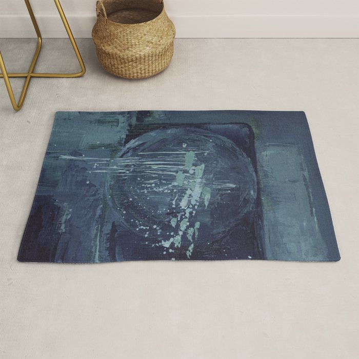 Deep Blue Abstract Circle Rug Gallery Image 1