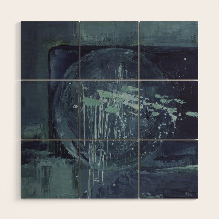Deep Blue Abstract Circle Wood Wall Art Gallery Image 1