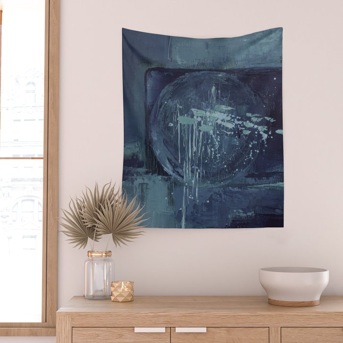 Deep Blue Abstract Circle Wall Tapestry Gallery Image 2