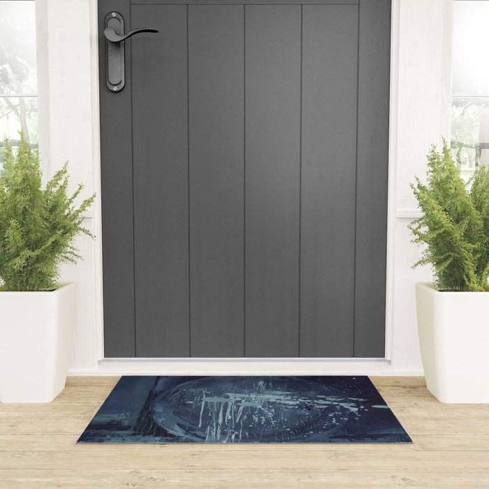 Deep Blue Abstract Circle Welcome Mat Gallery Image 3