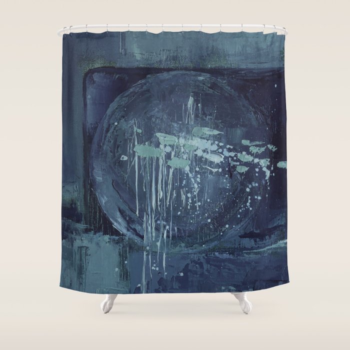 Deep Blue Abstract Circle Shower Curtain Gallery Image 1