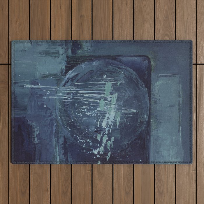 Deep Blue Abstract Circle Outdoor Rug Gallery Image 1