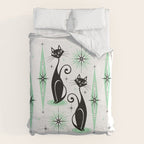 Mid Century Meow Retro Atomic Cats - w/ Mint on White Duvet Cover Gallery Image 6
