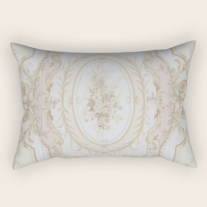 Antique French Aubusson Vintage Rose Floral Rectangular Pillow Gallery Image 1