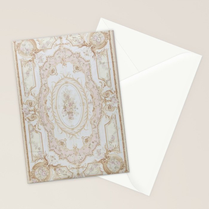 Antique French Aubusson Vintage Rose Floral Stationery Card Gallery Image 2