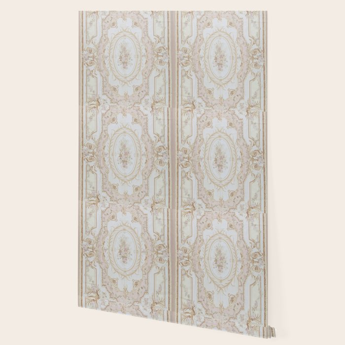 Antique French Aubusson Vintage Rose Floral Wallpaper Gallery Image 2