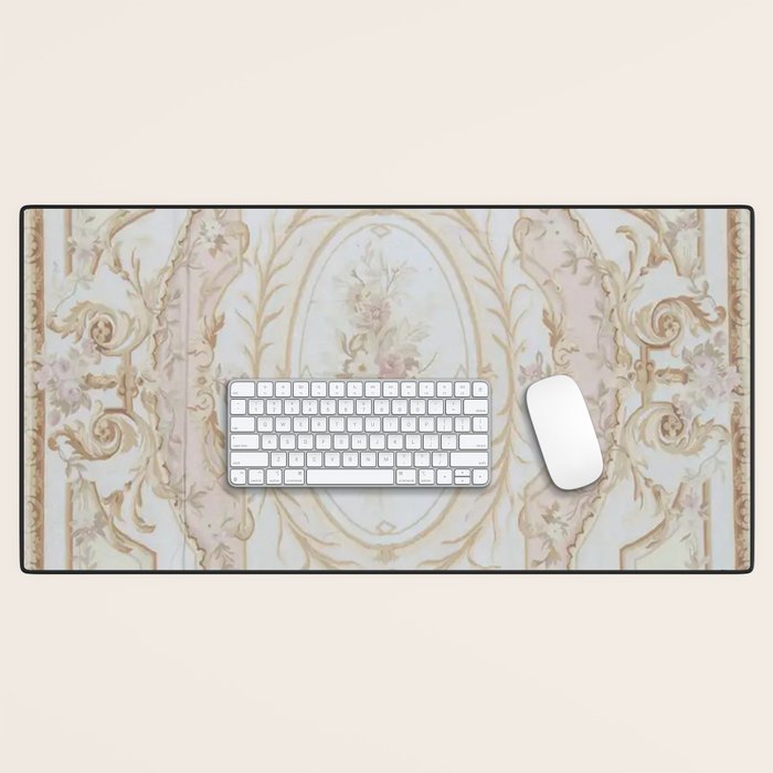 Antique French Aubusson Vintage Rose Floral Desk Mat Gallery Image 1