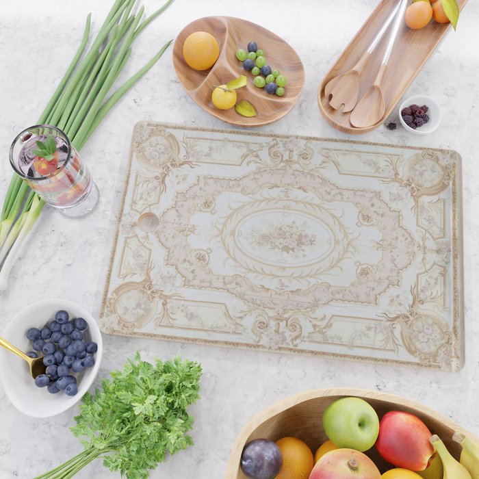 Antique French Aubusson Vintage Rose Floral Cutting Board Gallery Image 2