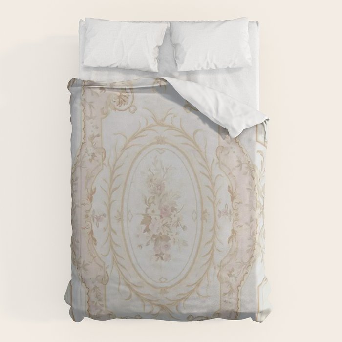 Antique French Aubusson Vintage Rose Floral Duvet Cover Gallery Image 6
