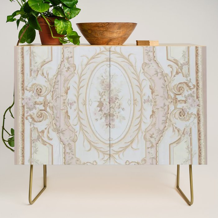 Antique French Aubusson Vintage Rose Floral Credenza Gallery Image 1