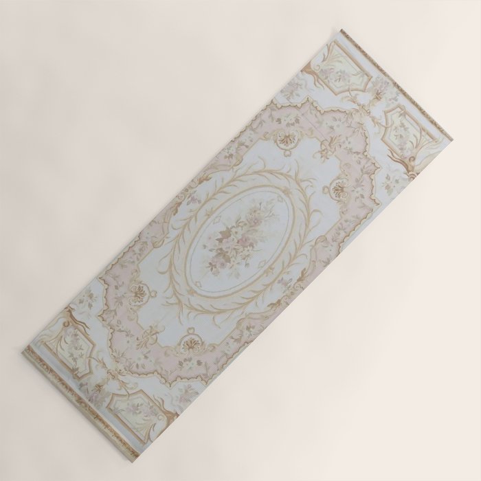 Antique French Aubusson Vintage Rose Floral Yoga Mat Gallery Image 1
