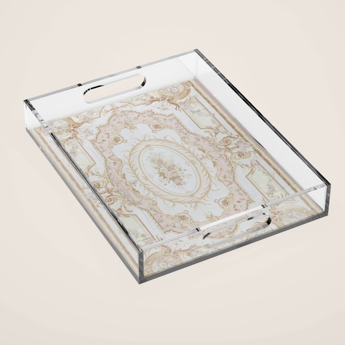 Antique French Aubusson Vintage Rose Floral Acrylic Tray Gallery Image 1