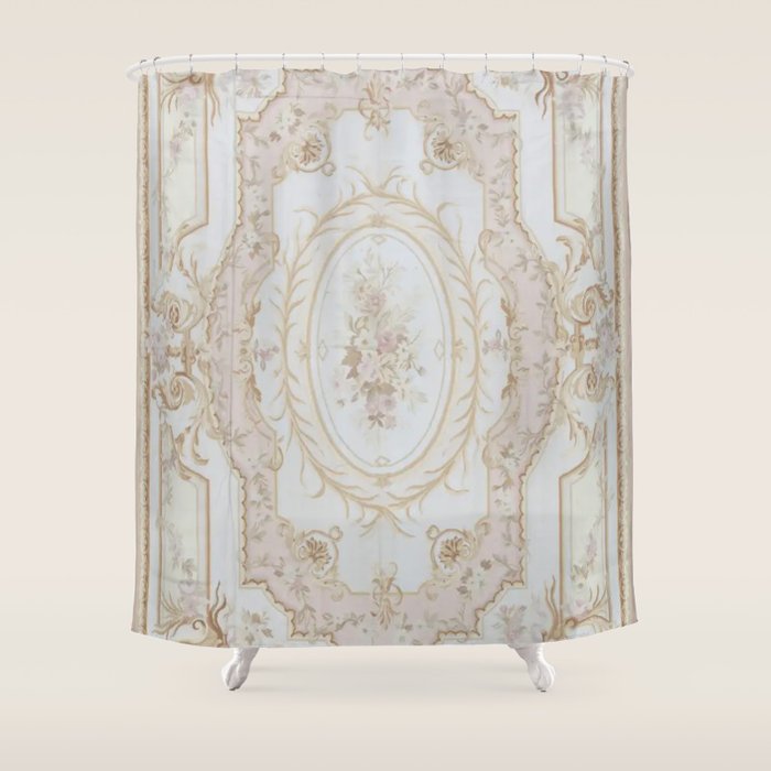 Antique French Aubusson Vintage Rose Floral Shower Curtain Gallery Image 1