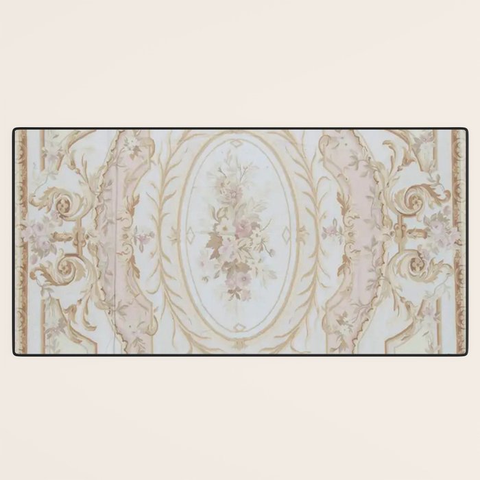 Antique French Aubusson Vintage Rose Floral Desk Mat Gallery Image 3