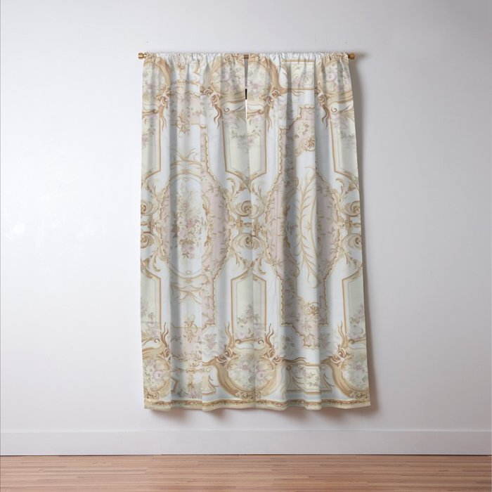Antique French Aubusson Vintage Rose Floral Window Curtain Gallery Image 3