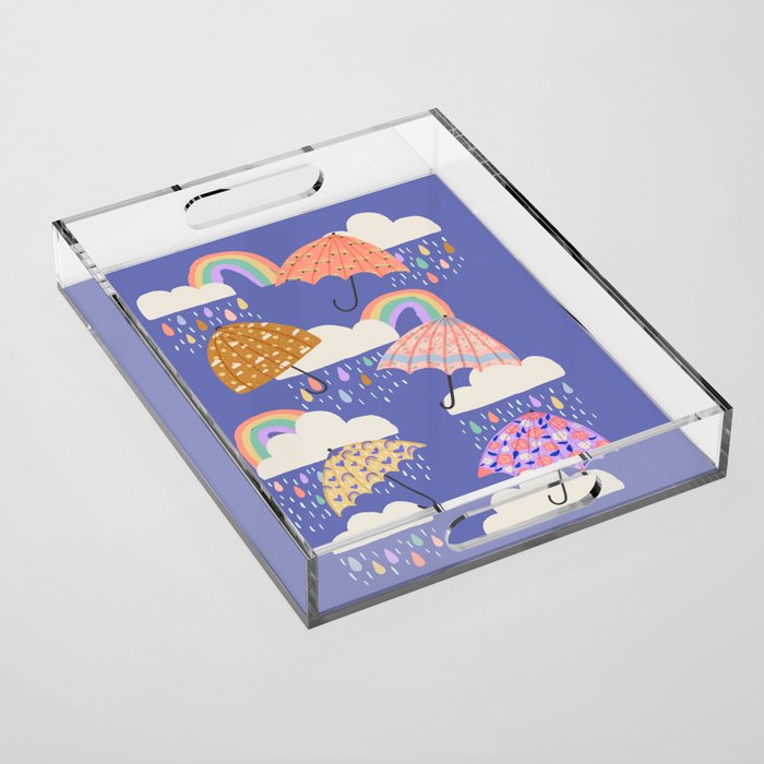 Spring Rain with Umbrellas Acrylic Tray Gallery Image 1