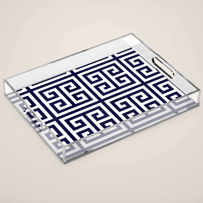 Greek Key Patten White And Navy Blue Acrylic Tray Gallery Image 1