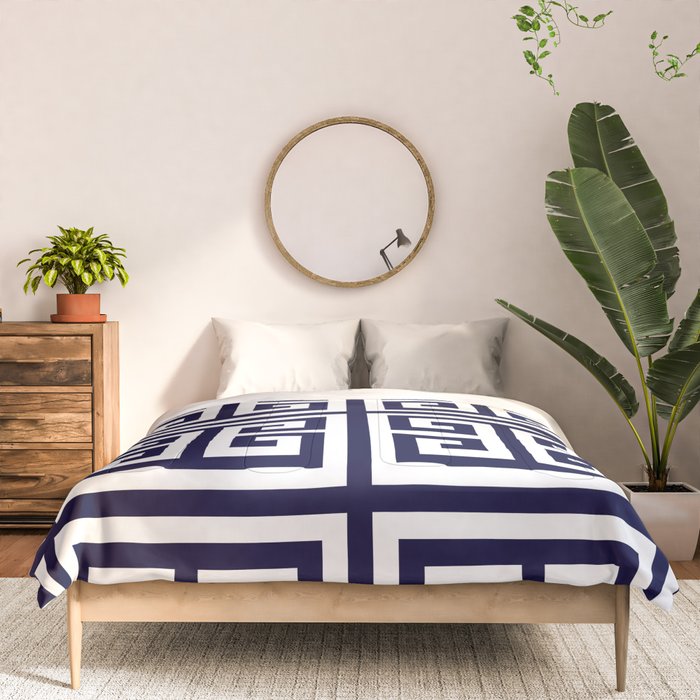 Greek Key Patten White And Navy Blue Comforter Gallery Image 3