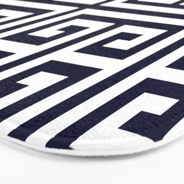 Greek Key Patten White And Navy Blue Bath Mat Gallery Image 3