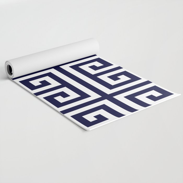 Greek Key Patten White And Navy Blue Yoga Mat Gallery Image 2