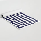 Greek Key Patten White And Navy Blue Yoga Mat Gallery Image 2