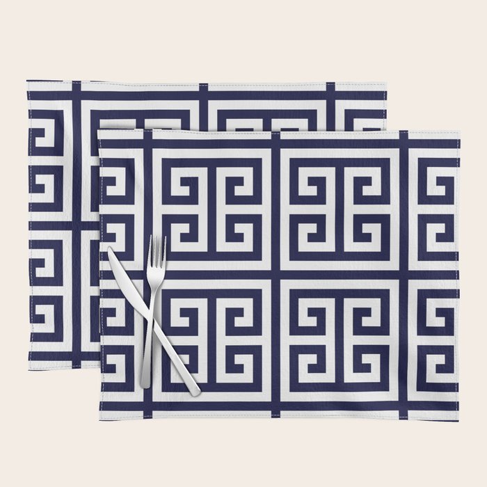 Greek Key Patten White And Navy Blue Placemat Gallery Image 1