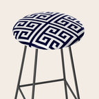Greek Key Patten White And Navy Blue Stool Gallery Image 2