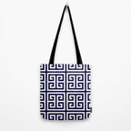 Greek Key Patten White And Navy Blue Tote Bag Gallery Image 2