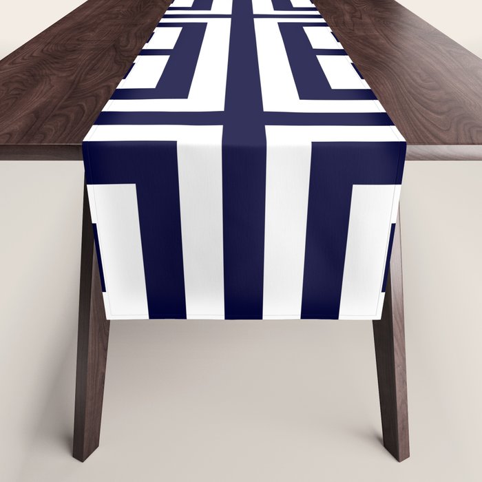 Greek Key Patten White And Navy Blue Table Runner Gallery Image 1