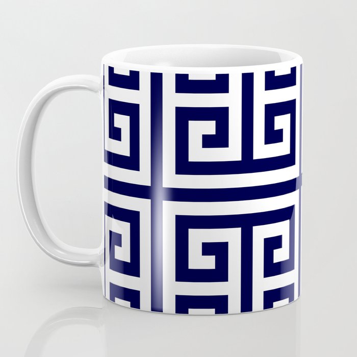 Greek Key Patten White And Navy Blue Coffee Mug Gallery Image 3