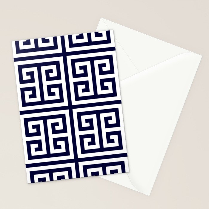 Greek Key Patten White And Navy Blue Stationery Card Gallery Image 2