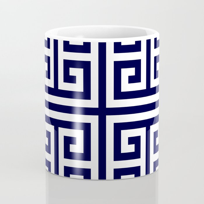 Greek Key Patten White And Navy Blue Coffee Mug Gallery Image 4