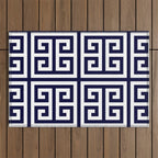 Greek Key Patten White And Navy Blue Outdoor Rug Gallery Image 1
