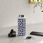 Greek Key Patten White And Navy Blue Water Bottle Gallery Image 4
