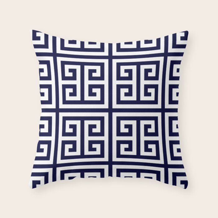 Greek Key Patten White And Navy Blue Throw Pillow Gallery Image 6