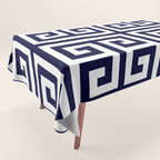 Greek Key Patten White And Navy Blue Tablecloth Gallery Image 1