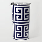 Greek Key Patten White And Navy Blue Travel Mug Gallery Image 3