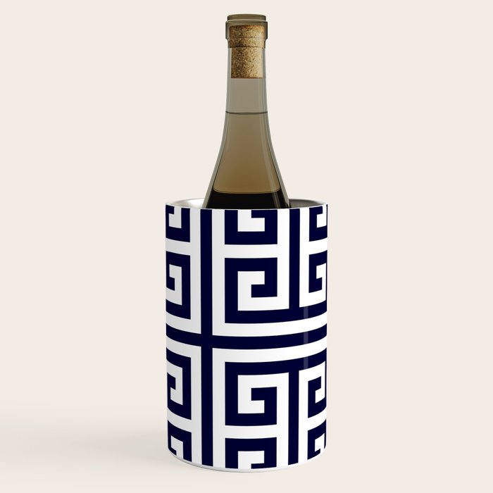 Greek Key Patten White And Navy Blue Wine Chiller Gallery Image 2