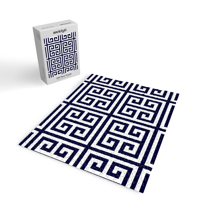 Greek Key Patten White And Navy Blue Jigsaw Puzzle Gallery Image 2