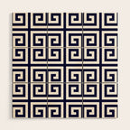 Greek Key Patten White And Navy Blue Wood Wall Art Gallery Image 1