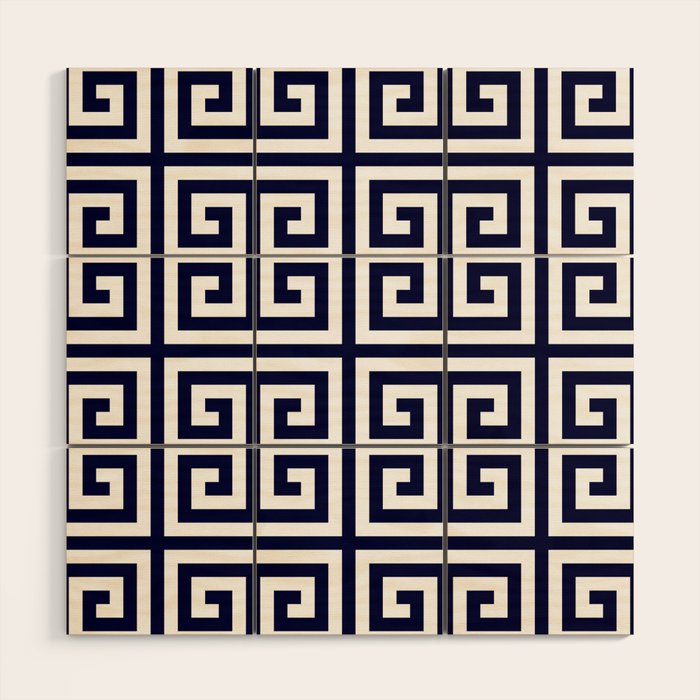 Greek Key Patten White And Navy Blue Wood Wall Art Gallery Image 1